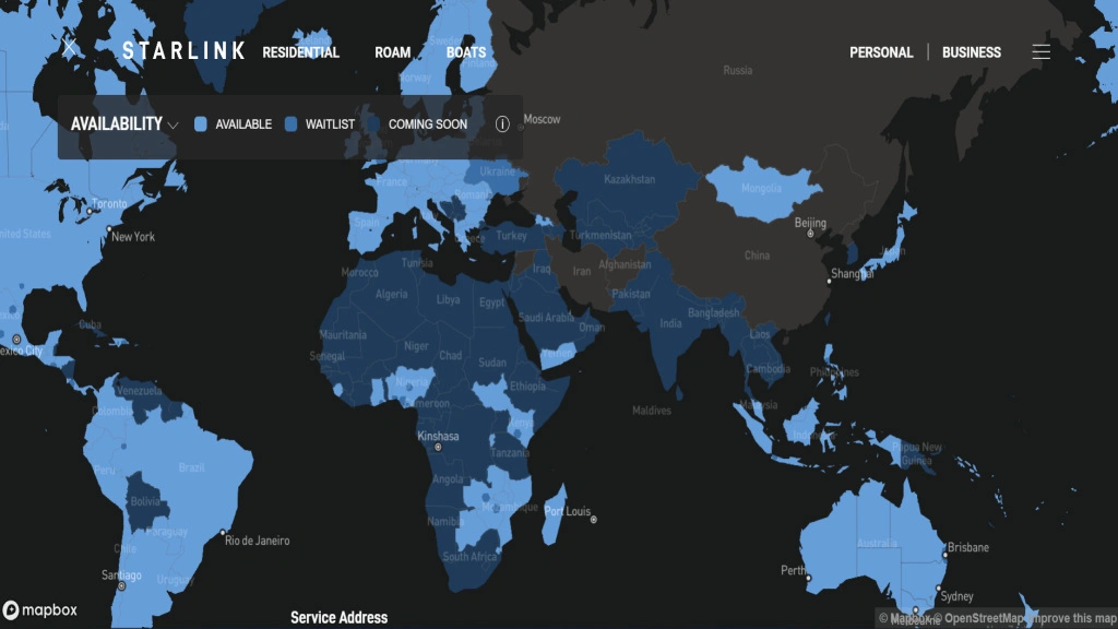 نقشه دسترسی استارلینک در جهان 